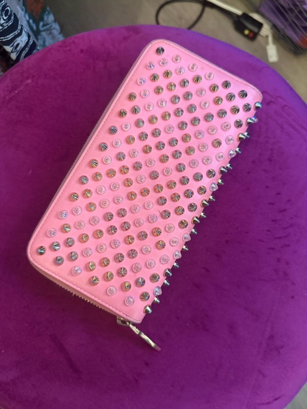 Christian Louboutin Pink Studded Zip Wallet - Picture 2 of 7